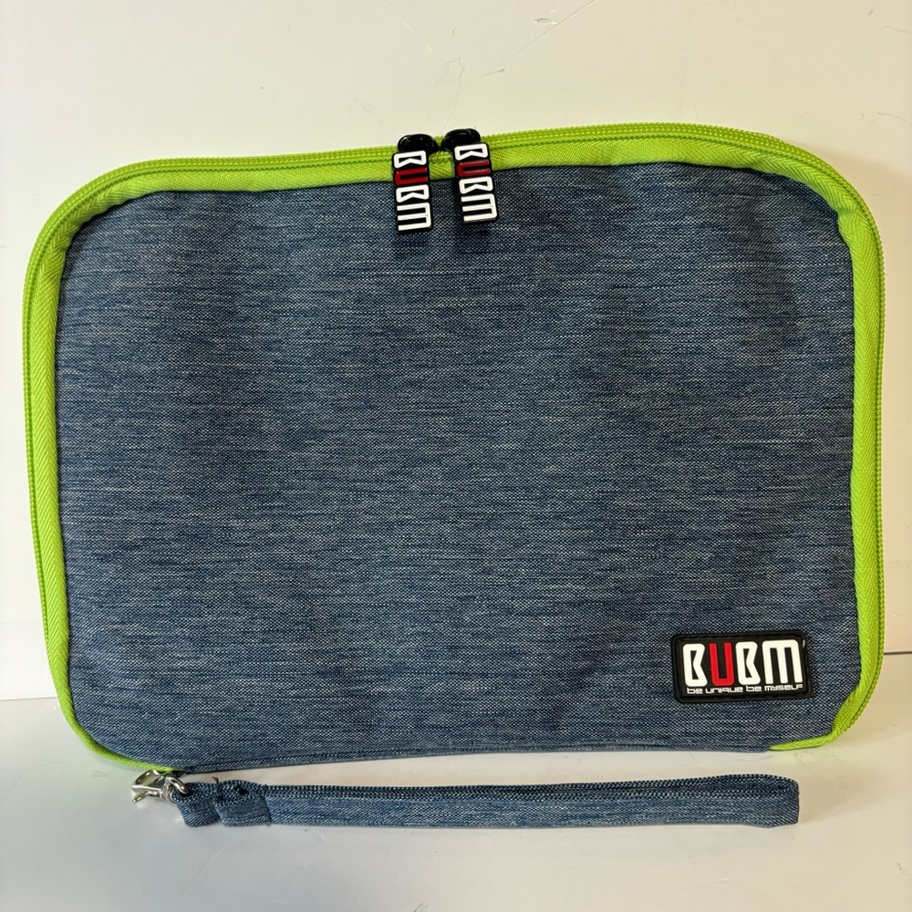 BUBM Navy Blue Denim Double Layer Electronics Organizer Travel Gadget Case Bag